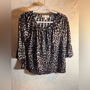 MICHAEL Michael Kors Brown Leopard Print Blouse M animal print scoop neck